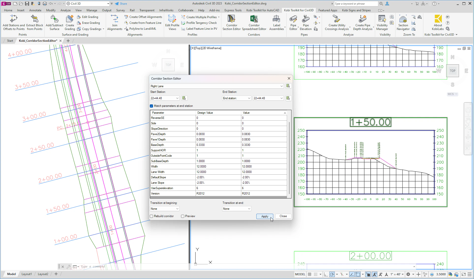 screenshot of Kobi Toolkit For Civil 3D